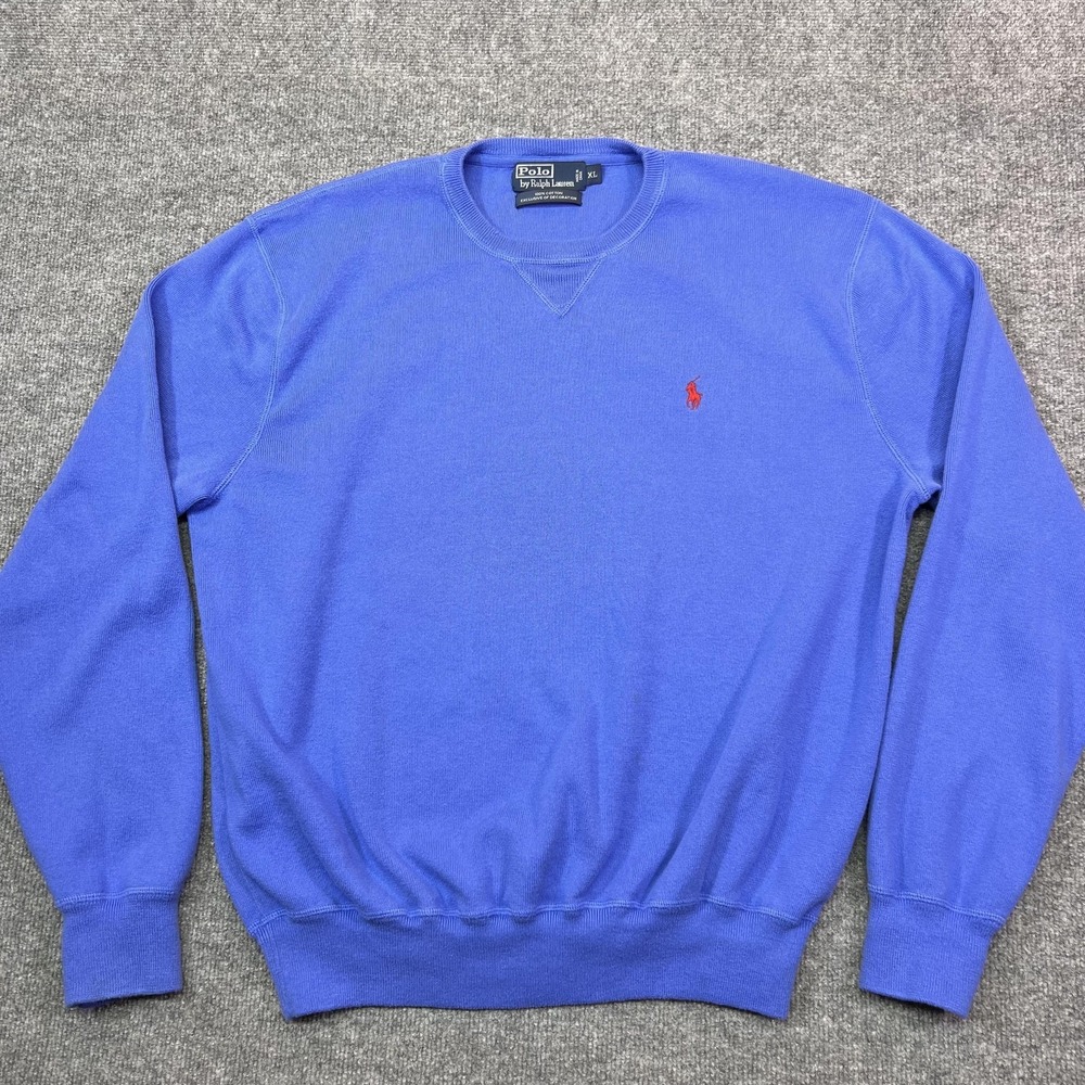 Polo Ralph Lauren Sweater Mens XL Blue Cotton Crewneck Pullover Pony Logo Knit